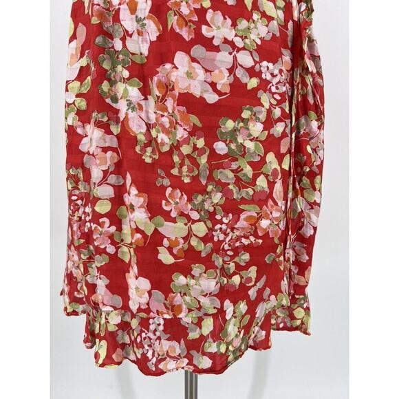 J. Jill Papaya Floral Ruffle Wrap Dress Size Medium Short Flutter Sleeves Lined - Picture 4 of 16
